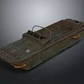 Green Military Style Open Deck Boat With Railings And Yellow Buoys