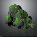 Natural Wooden Stone With Irregular Gray Surface And Green Glowing Spots