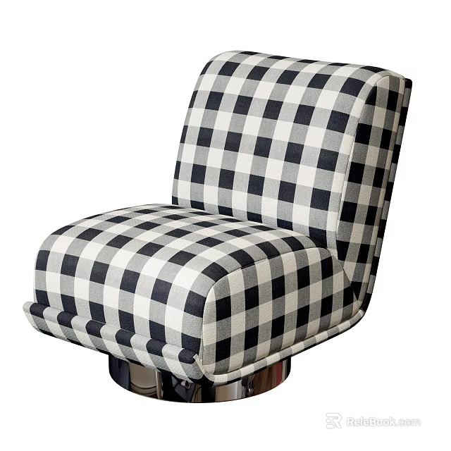 Black And White Checkered Pattern Upholstered Single Sofa With Metal Base 3d model 