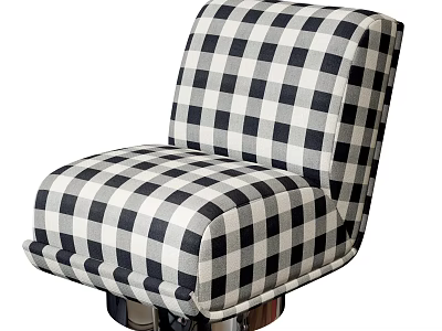 Black And White Checkered Pattern Upholstered Single Sofa With Metal Base 3d model