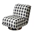 Black And White Checkered Pattern Upholstered Single Sofa With Metal Base