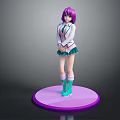 Anime Game Character With Purple Hair White Blouse Green Skirt Blue Boots On Purple Base