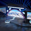 Stage Design With Blue Lighting Snow Mountain Background Rainbow Side Screens And Cloud Decorations 3d model