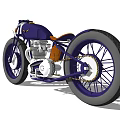 Classic Blue Motorcycle Style With White Accents Brown Seat Engine Details And Spoked Wheels