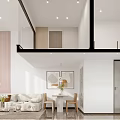 Spacious Modern Apartment Interior With Loft Living Room Staircase And Sofa