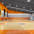 Spacious Basketball Gym Interior With Wooden Flooring Hoops And Balls