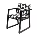 Modern Accent Chair with Black and White Geometric Pattern Upholstery and Sleek Black Frame Design