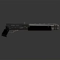 Modern Tactical Shotgun with Black Body Silver Metallic Barrel and Red Accents Detailed Design