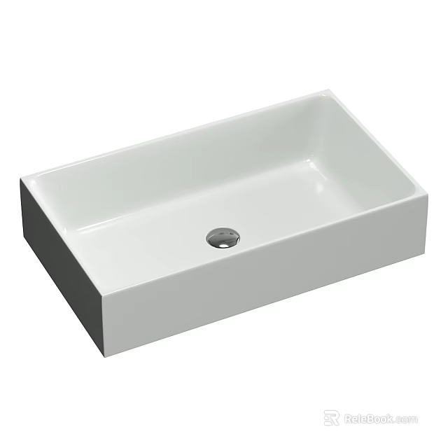 Modern Rectangular White Ceramic Countertop Wash Basin Featuring Smooth Surface And Single Drain Hole 3d model