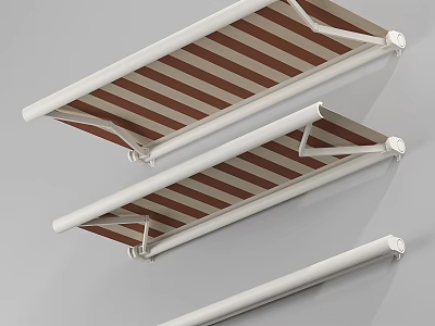 Retractable Awning Components With Brown And White Striped Canvas And Metal Frame 3d model