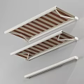 Retractable Awning Components With Brown And White Striped Canvas And Metal Frame
