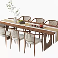Wooden Tea Table and Chairs Set With Woven Back Vase Fruit Plate and Tea Set