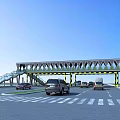 Modern Diamond Design Bridge Structure Over Roadway Vehicles Below Blue Sky 3d model