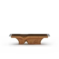 Modern Wooden Table With Artistic Wave Shaped Legs And Glass Top Surface