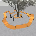Orange Spiral Landscape Seating With People Walking Around And Tree Background