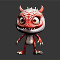 Cute Red Game and Movie Character with Spikey Skin Horns Big Eyes and Sharp Claws
