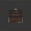 Traditional Japanese Two Story House With Red Wooden Exterior And Dark Tile Roof