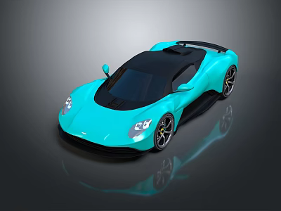 Turquoise Sports Car With Black Roof Sleek Design Black Wheels On Dark Background With Reflection 3d model