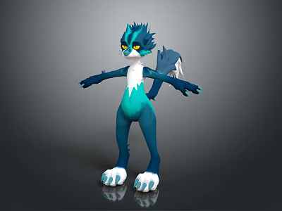 Blue Green Mythical Creature 3D Character With Spiky Mane White Belly And Open Arms 3d model