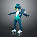 Blue Green Mythical Creature 3D Character With Spiky Mane White Belly And Open Arms