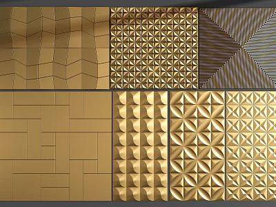 Modern Golden Decorative Wall Panels With Various Geometric Patterns And Textures 3d model