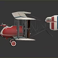 Vintage Biplane Model With Red Fuselage White Wings And Blue Stripes On Gray Background
