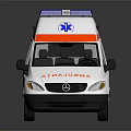 White Mercedes Ambulance With Red Stripes Blue Emergency Lights And Medical Emblem