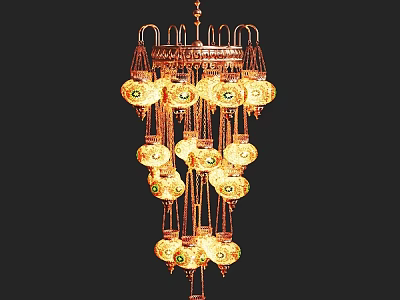 Ornate Multi Tiered Golden Chandelier With Round Glass Decorative Elements 3d model