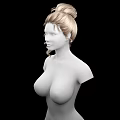 Game Film Character 3D Model with Blonde Curly High Ponytail White Torso and Black Background