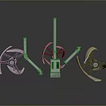 Three Industrial Metal Propeller Devices With Bladed Impellers And Support Structures