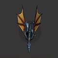 Space Dragon Sculpture With Blue Body And Orange Wings On Black Base