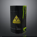Black Radioactive Barrel With Yellow Warning Sign And Green Dripping Liquid