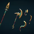 Various Long Handled Weapons With Different Designs And Colors On 3d model