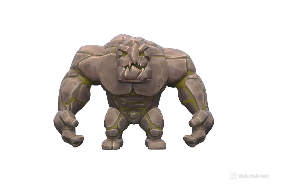 Game Fantasy Stone Giant Character With Muscular Rocky Build And Green Accents 3d model 