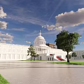United States Capitol White Building Dome Plaza With Trees Blue Sky And White Clouds