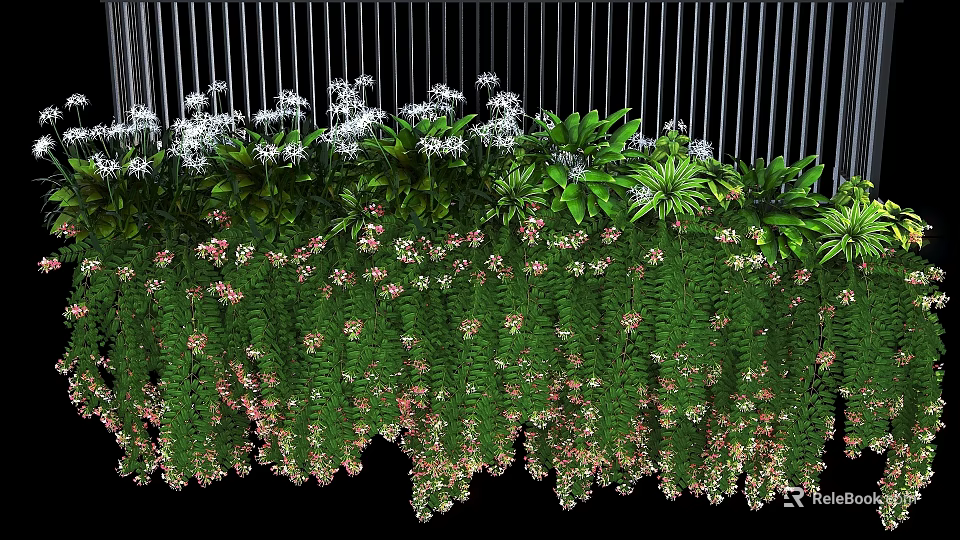 Hanging Basket Plants With Lush Green Foliage Cascading Vines And White Flowers 3d model 