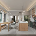 Modern Living and Dining Room Interior with Storage Cabinets Wooden Accents TV Washing Machine and Open Design
