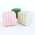 Square Patterned Cube Shaped Ottoman in Pastel Pink Green and White for Modern Decor