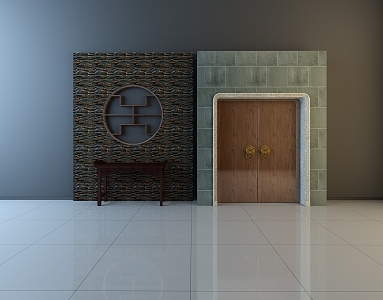 Old-fashioned door double-door background wall modeling wall cultural brick stone 3d model