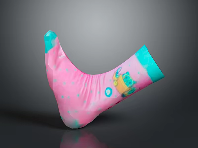 Cute Pink Socks With Blue Cuffs Toes Yellow Cartoon Pattern And Blue Polka Dots 3d model