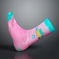 Cute Pink Socks With Blue Cuffs Toes Yellow Cartoon Pattern And Blue Polka Dots