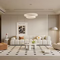 Elegant Modern Living Room Interior With White Sofa Area Rug And Wall Art