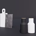 Black and White Kitchen Tableware Set with Cutting Boards and Decorative Bottles 3d model
