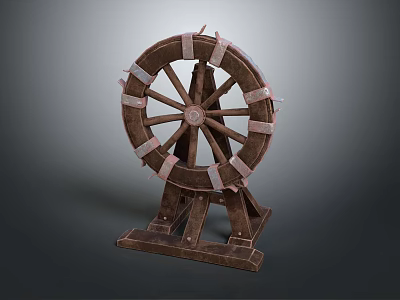 Vintage Wooden Wheel Decorative Piece With Spokes And Stand Base 3d model