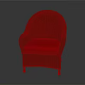 Brown Wicker Chair Interior Design With Red Cushion And Curved Armrests