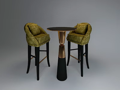Round Bar Counter With Brass Black Base And Green Velvet Bar Stools 3d model