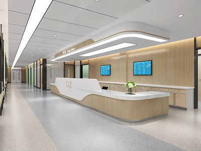 Hospital Outpatient Clinic Modern Reception Desk With Digital Information Displays And Spacious Interior Design 3d model