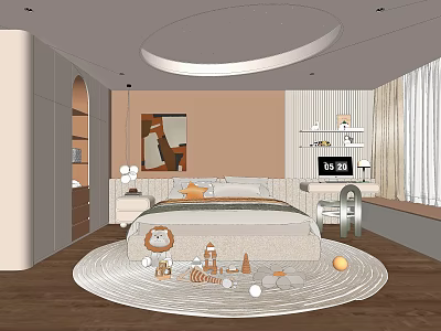 Cozy Kids Room Interior Design With Soft Bed Round Rug Playful Toys And Decorative Art 3d model