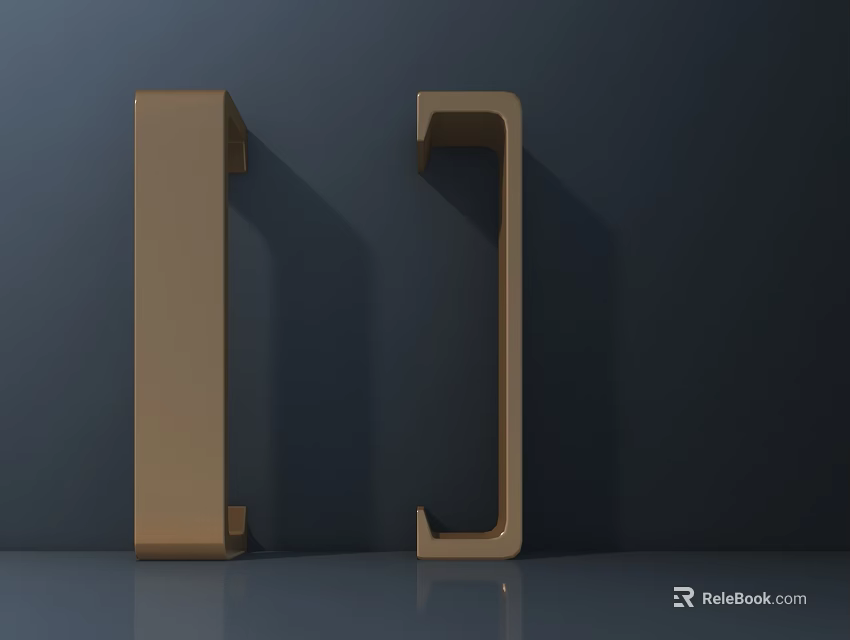 Modern Golden Door Handles With Sleek Metallic Design On Dark Background 3d model 