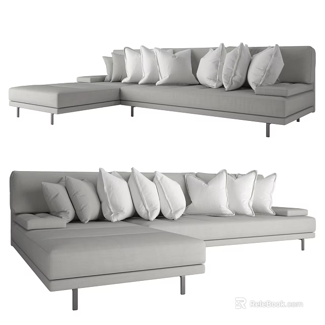 Modern Upholstered Sectional Sofa With Plush Pillows And Spacious Seating Design 3d model